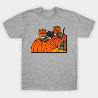 Halloween Horror Pumpkin Head Cats T-Shirt